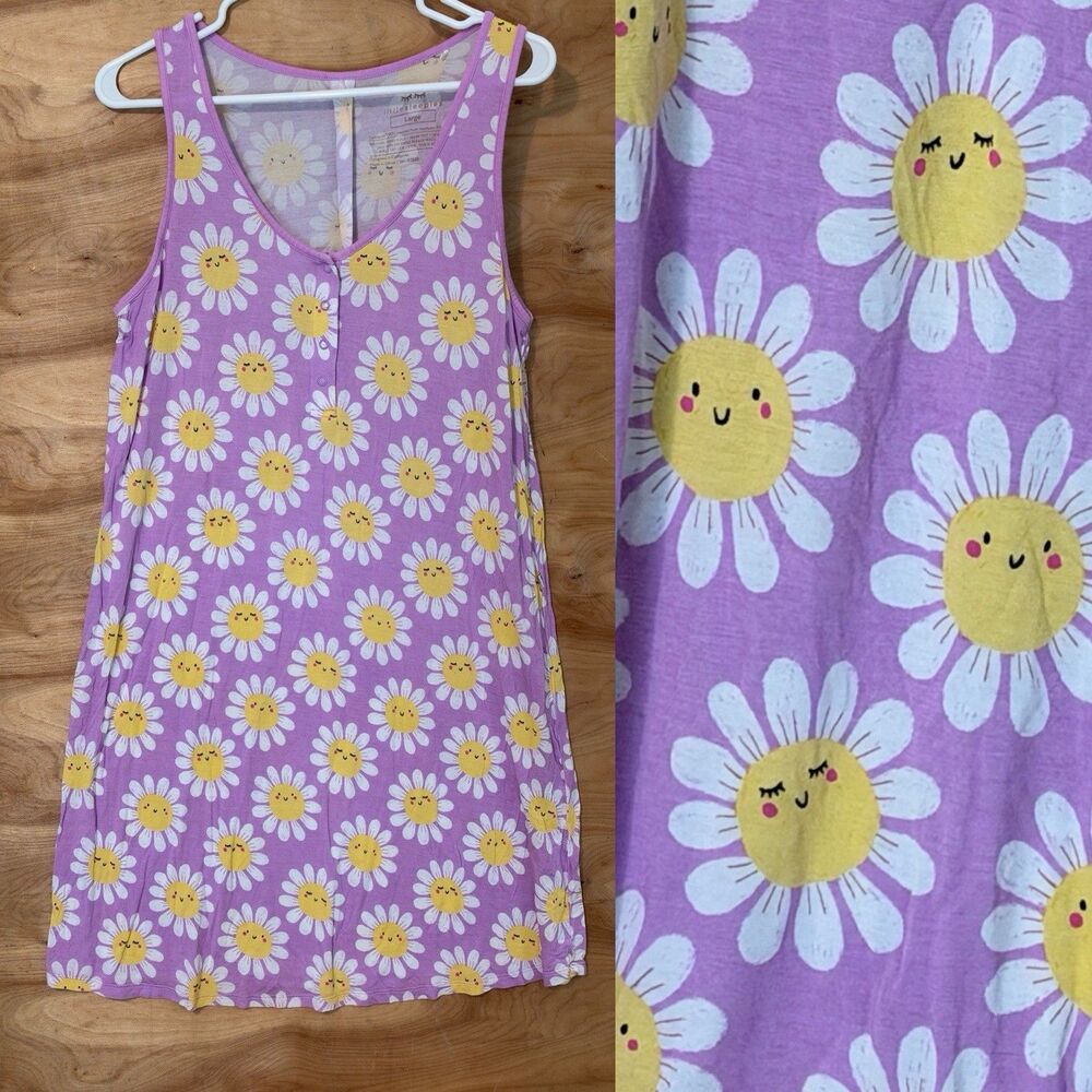 Little Sleepies Bamboo Henley Tank Woman Lg Nightgown Flower Daisy Smiles
